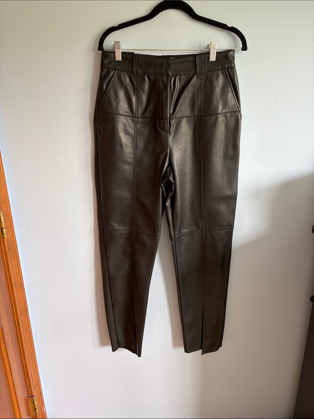 Aje River Vegan Leather Trousers High Waist Straight Leg Split Hem